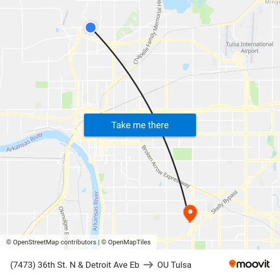 (7473) 36th St. N &  Detroit Ave Eb to OU Tulsa map