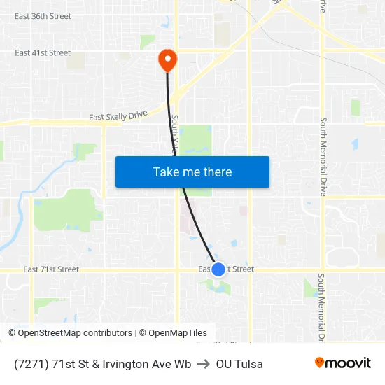 (7271) 71st St & Irvington Ave Wb to OU Tulsa map