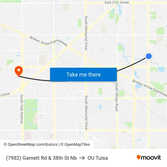 (7982) Garnett Rd & 38th St Nb to OU Tulsa map