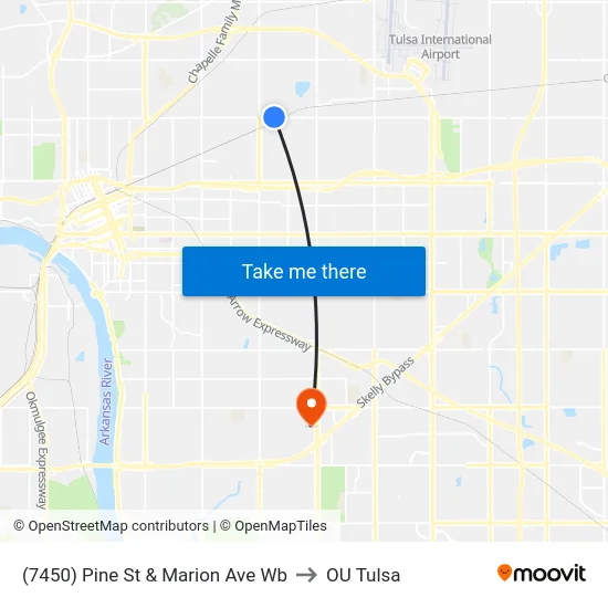 (7450) Pine St & Marion Ave Wb to OU Tulsa map