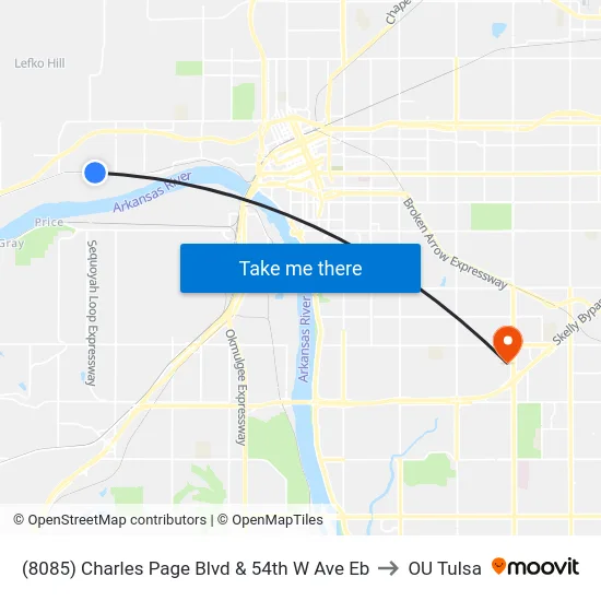 (8085) Charles Page Blvd & 54th W Ave Eb to OU Tulsa map