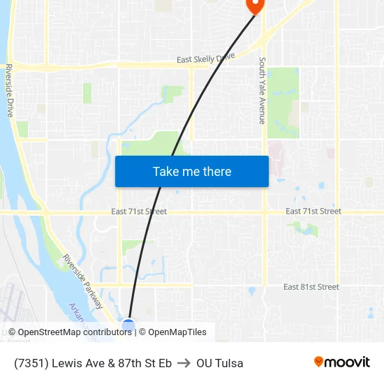 (7351) Lewis Ave & 87th St Eb to OU Tulsa map
