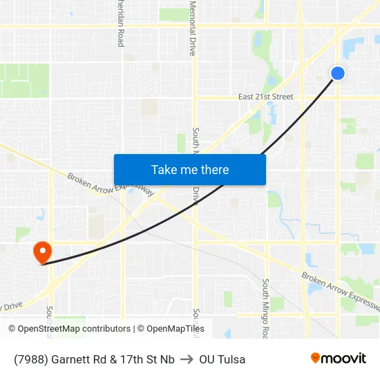 (7988) Garnett Rd & 17th St Nb to OU Tulsa map