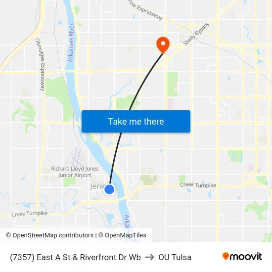(7357) East A St & Riverfront Dr Wb to OU Tulsa map