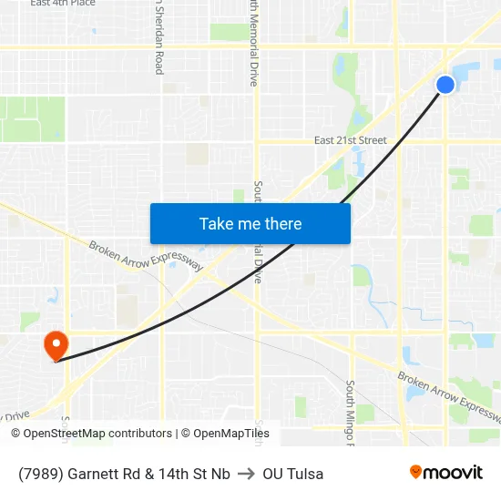 (7989) Garnett Rd & 14th St  Nb to OU Tulsa map