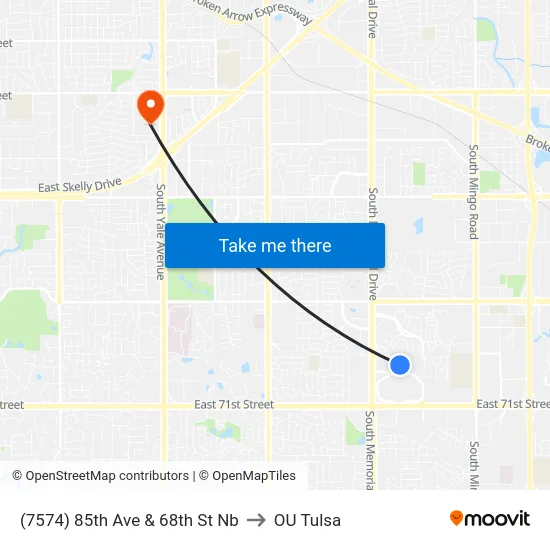 (7574) 85th Ave & 68th St Nb to OU Tulsa map
