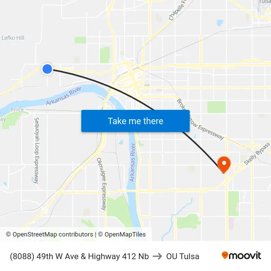(8088) 49th W Ave & Highway 412 Nb to OU Tulsa map