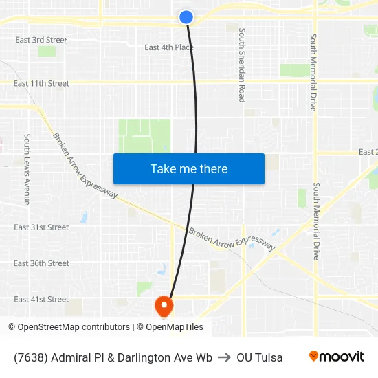 (7638) Admiral Pl & Darlington Ave Wb to OU Tulsa map