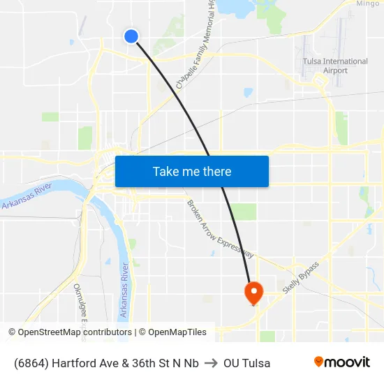(6864) Hartford Ave & 36th St N Nb to OU Tulsa map