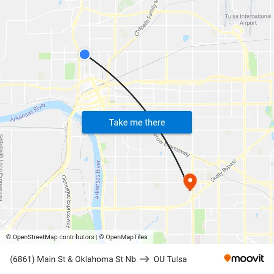 (6861) Main St & Oklahoma St Nb to OU Tulsa map