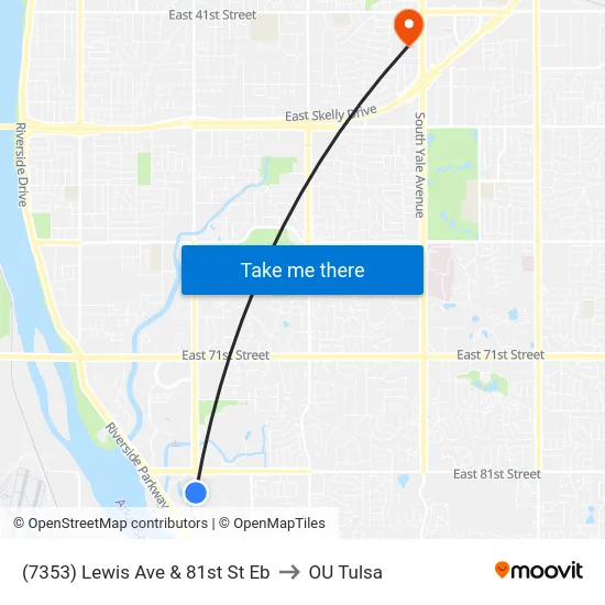 (7353) Lewis Ave & 81st St Eb to OU Tulsa map