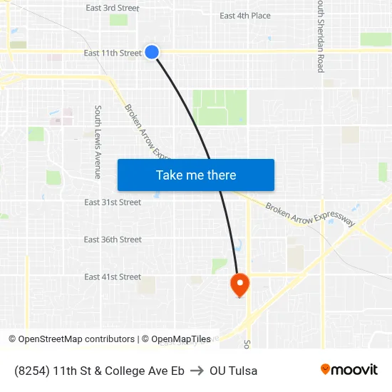 (8254) 11th St & College Ave Eb to OU Tulsa map