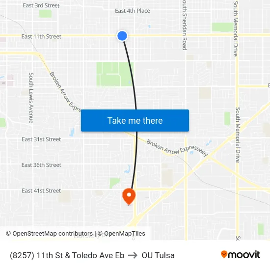 (8257) 11th St & Toledo Ave Eb to OU Tulsa map