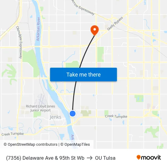 (7356) Delaware Ave & 95th St Wb to OU Tulsa map
