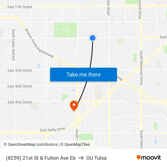(8259) 21st St & Fulton Ave Eb to OU Tulsa map