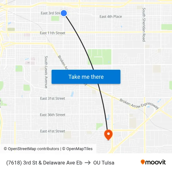 (7618) 3rd St & Delaware Ave Eb to OU Tulsa map