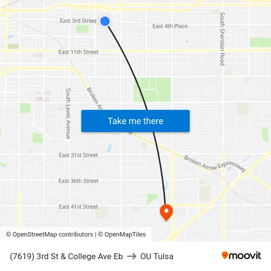 (7619) 3rd St & College Ave Eb to OU Tulsa map