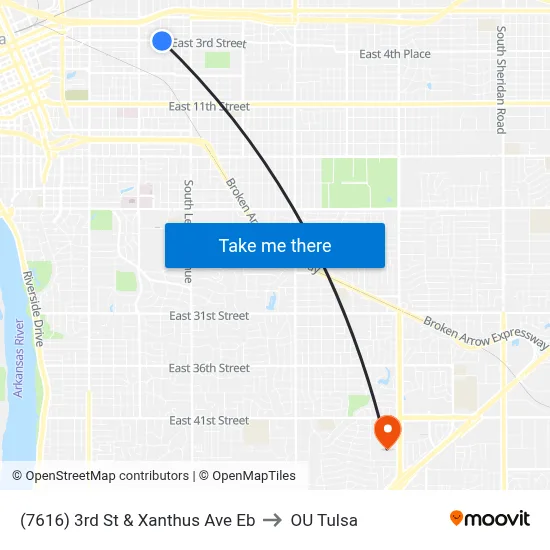 (7616) 3rd St & Xanthus Ave Eb to OU Tulsa map
