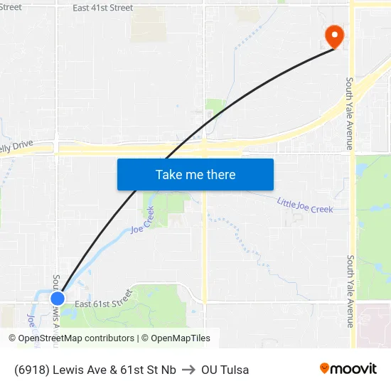 (6918) Lewis Ave & 61st St Nb to OU Tulsa map