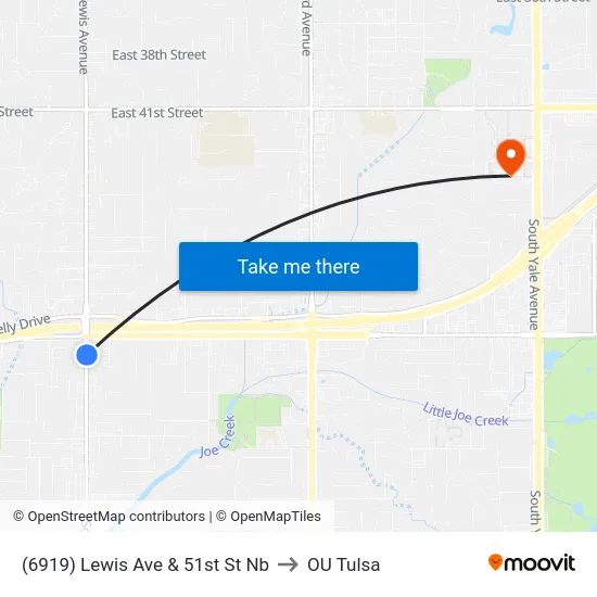 (6919) Lewis Ave & 51st St Nb to OU Tulsa map