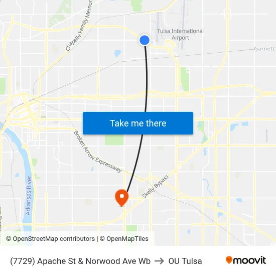 (7729) Apache St & Norwood Ave Wb to OU Tulsa map