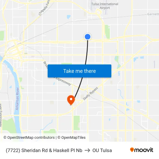 (7722) Sheridan Rd & Haskell Pl Nb to OU Tulsa map