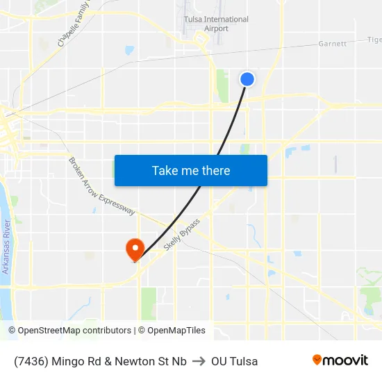 (7436) Mingo Rd & Newton St Nb to OU Tulsa map