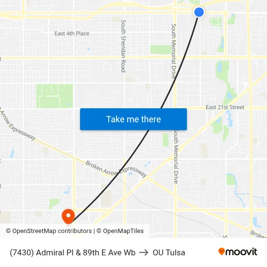(7430) Admiral Pl & 89th E Ave Wb to OU Tulsa map