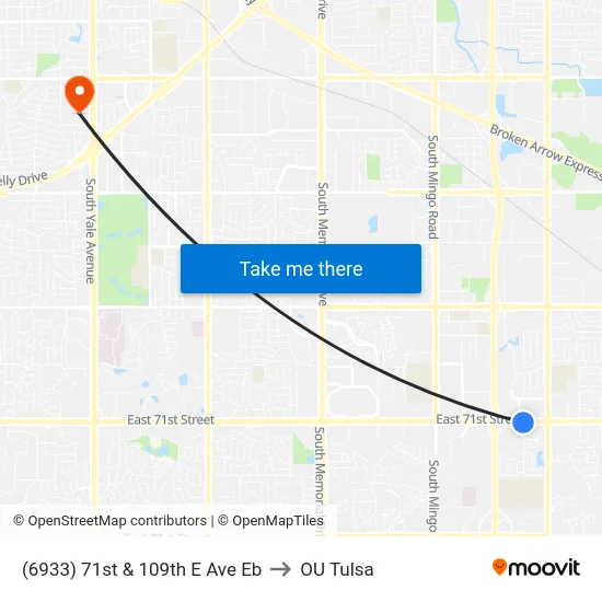 (6933) 71st & 109th E Ave Eb to OU Tulsa map
