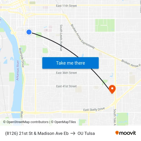 (8126) 21st St & Madison Ave Eb to OU Tulsa map