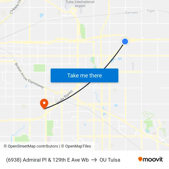(6938) Admiral Pl & 129th E Ave Wb to OU Tulsa map