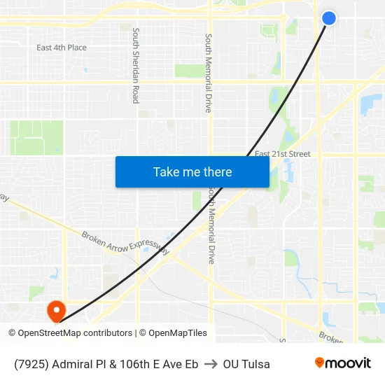 (7925) Admiral Pl & 106th E Ave Eb to OU Tulsa map