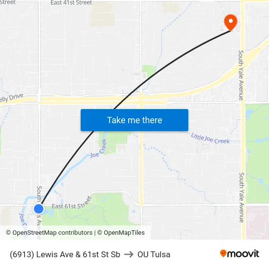 (6913) Lewis Ave & 61st St Sb to OU Tulsa map