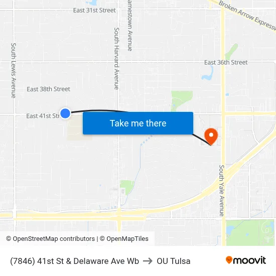 (7846) 41st St & Delaware Ave Wb to OU Tulsa map