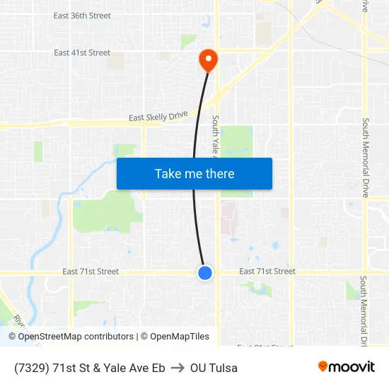 (7329) 71st St & Yale Ave Eb to OU Tulsa map