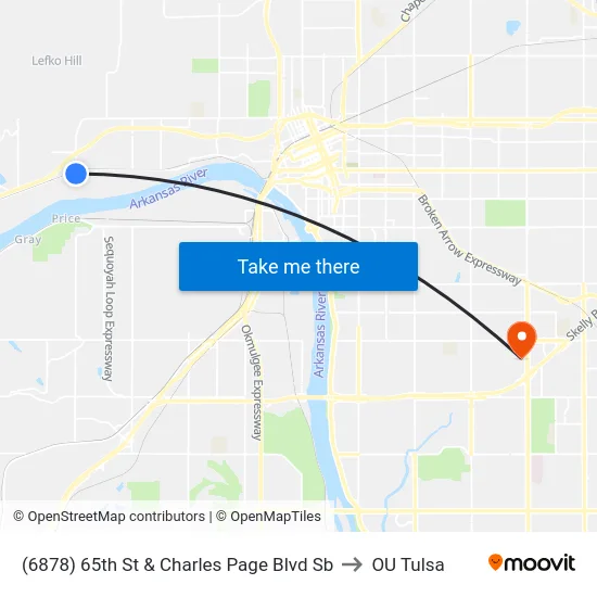 (6878) 65th St & Charles Page Blvd Sb to OU Tulsa map