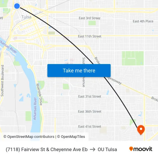 (7118) Fairview St &  Cheyenne Ave Eb to OU Tulsa map