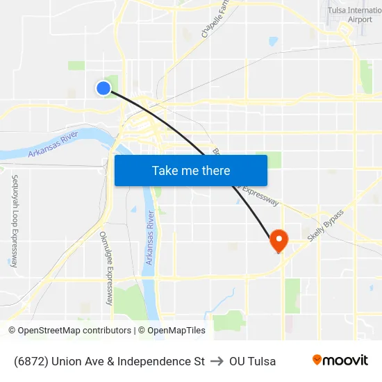 (6872) Union Ave & Independence St to OU Tulsa map