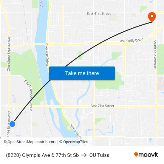 (8220) Olympia Ave & 77th St Sb to OU Tulsa map