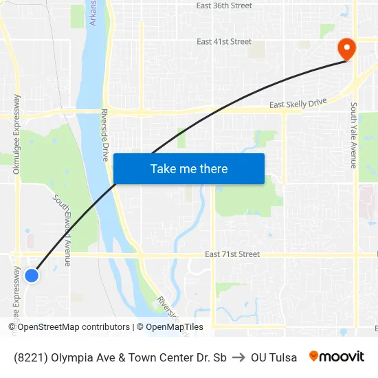 (8221) Olympia Ave & Town Center Dr. Sb to OU Tulsa map