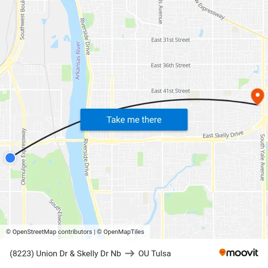 (8223) Union Dr & Skelly Dr Nb to OU Tulsa map