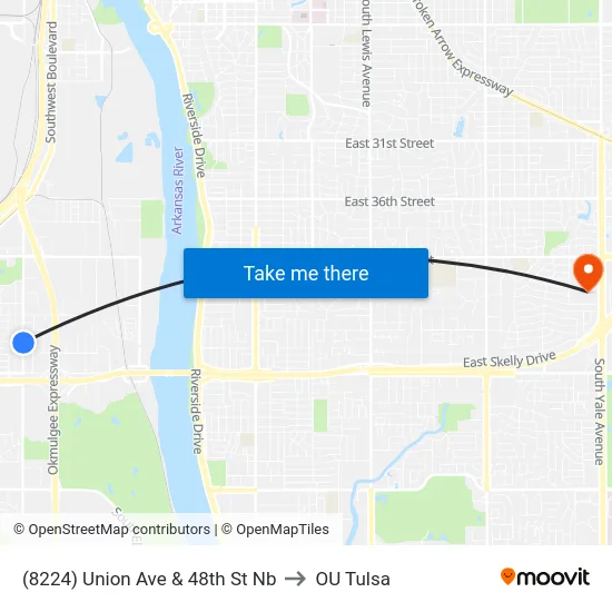 (8224) Union Ave & 48th St Nb to OU Tulsa map