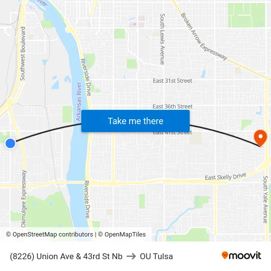 (8226) Union Ave & 43rd St Nb to OU Tulsa map