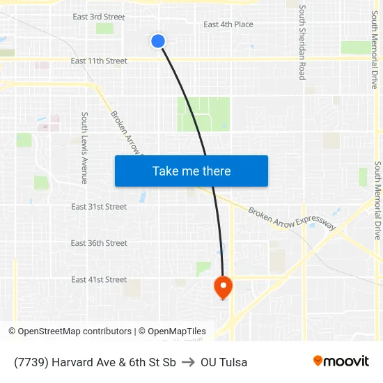 (7739) Harvard Ave & 6th St Sb to OU Tulsa map