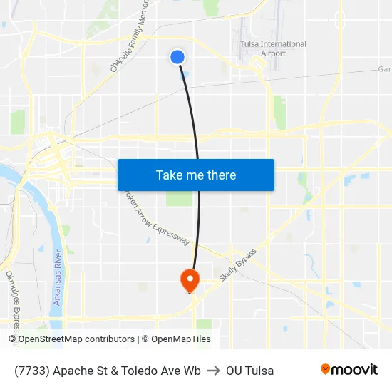 (7733) Apache St & Toledo Ave Wb to OU Tulsa map
