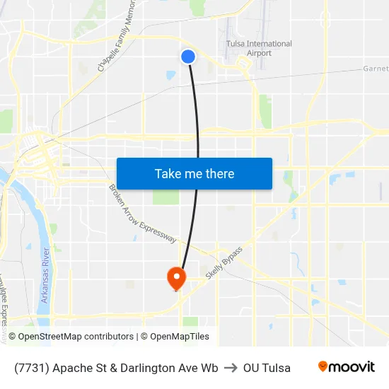 (7731) Apache St & Darlington Ave Wb to OU Tulsa map