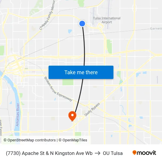 (7730) Apache St & N Kingston Ave Wb to OU Tulsa map