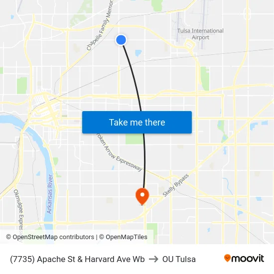 (7735) Apache St & Harvard Ave Wb to OU Tulsa map