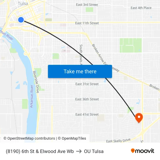 (8190) 6th St & Elwood Ave Wb to OU Tulsa map