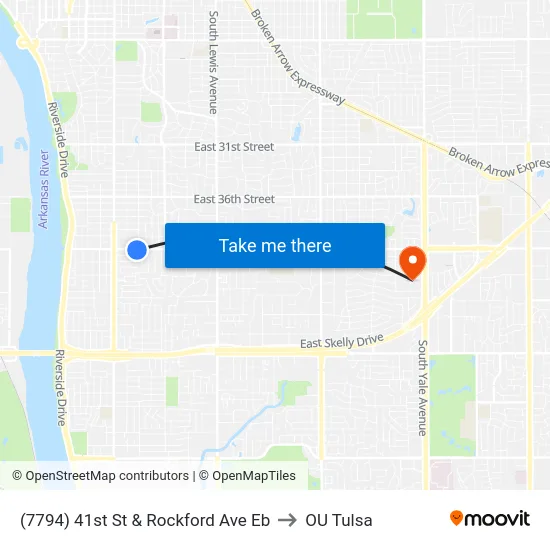 (7794) 41st St & Rockford Ave Eb to OU Tulsa map